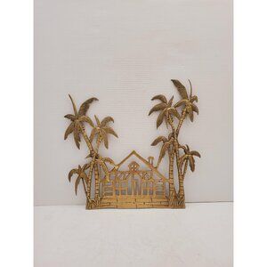 Large Tropical palm Isle holiday beach round Wall Art brass decordivider…